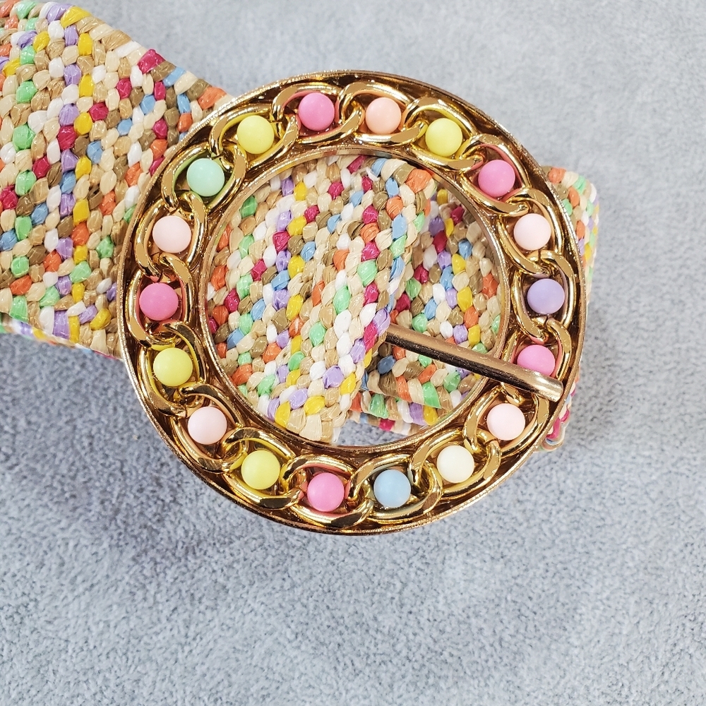 Chic Colorful Boho Staw Buckle Belt - Picture 2 of 5